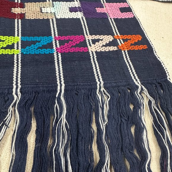 Vintage Mexican Embroidered Woven Heavy Table Runner fringed ends BoHo - Picture 3 of 9